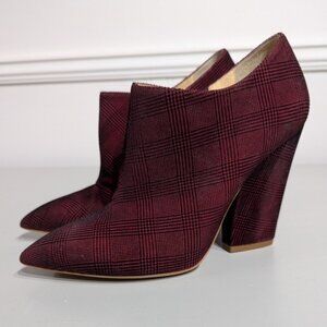 Jerome Rousseau pointed plaid suded ankle booties - size 8US